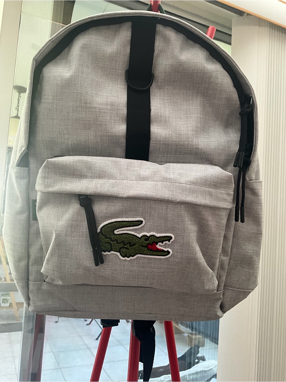 Lacoste Light Gray Backpack with Green Crocodile Patch